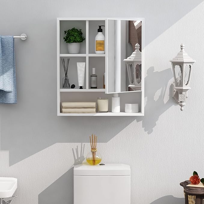 ChooChoo Bathroom Wall Mirror Cabinet, Medicine Cabinet with Single Door and Adjustable Shelf, Over The Toilet Space Saver Storage Cabinet, White