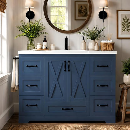 Bellemave 48" Bathroom Vanity with Sink, Bathroom vanities, Green Bathroom Vanity with Drawers, Sink Cabinet, Navy Blue, 48"