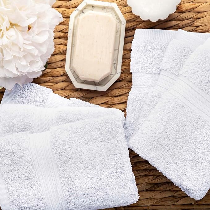 Superior Egyptian Cotton Plush & Absorbent, Face Towel Set of 6, White | Quick Dry, Soft Luxury Towel Set, Bath Essentials for Bathroom, Guest Bath, Spa, 2 Piece Face, Madeline Towels