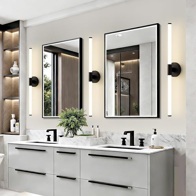 LED Bathroom Vanity Lights Black Wall Sconce Modern 30" | 360° Bright Bathroom Light Fixture, Dimmable Vanity Light, Hardwired Wall Light 4000K for Mirror