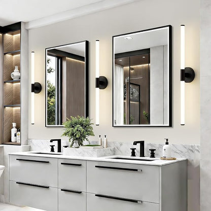LED Bathroom Vanity Lights Black Wall Sconce Modern 30" | 360° Bright Bathroom Light Fixture, Dimmable Vanity Light, Hardwired Wall Light 4000K for Mirror