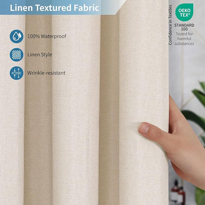 Waterproof Fabric Shower Curtain,No Liner Needed,36x72,Cream | 2-in-1 Design,Linen Textured,100% Waterproof TPU-Laminated Backing,Magnetic Weighted,Machine Washable,For Bathroom,Hotel