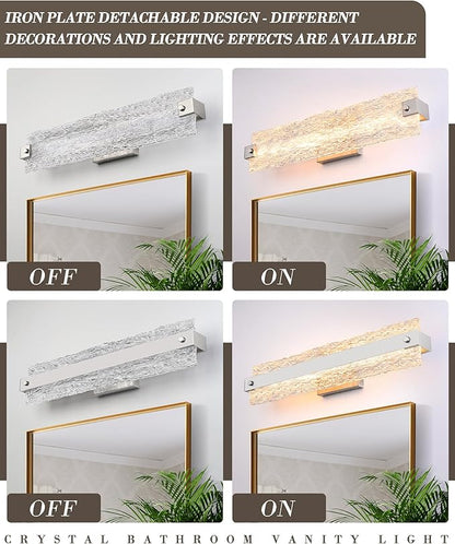 Brushed Nickel LED Bathroom Vanity Light, 24.4 Inch 15W Modern Dimmable Bathroom Light Fixture Over Mirror, Crystal Bar Wall Sconce Lighting for Bath, 3CCT, OS-MM5001-3BN