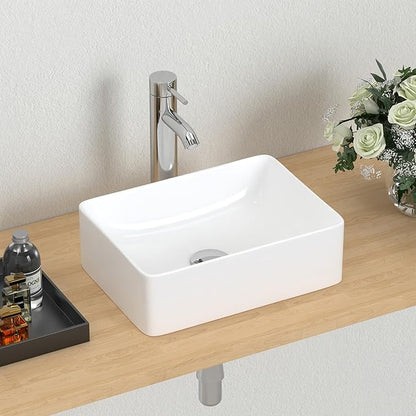 J-FAMILY 14.5'' x 10.6'' Small Vessel Sink Bathroom Above Counter White Porcelain Ceramic Rectangular Sink Bowl Small Vanity Sink Lavatory Wash Hand Basin