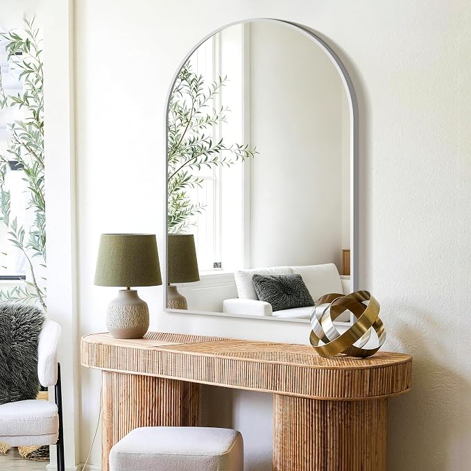 FICTOR 26" x 38" Arched Bathroom Vanity Mirror for Over Sink, Silver | Anti-Rust Metal Framed, HD Tempered Shatter-Proof Glass, Modern Wall Mirror for Entryway, Living Room, Bedroom