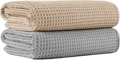 MICROFI New Microfiber Waffle Bath Towels, 2 Pieces, Soft, Absorbent, Fast Drying, Lint Free 430 GSM (30''x60''/76cm x 152cm)