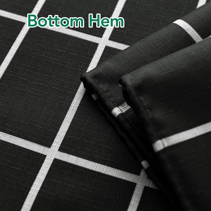 Black Shower Curtains for Bathroom-Fabric Modern Farmhouse Shower Curtain | 70"Wx72"L Faux Linen Grid Minimalist Simple Rustic Neutral Guest Bathroom Decor-Cloth Geometric Plaid Washable Hotel Quality