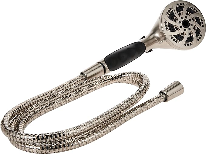 ETL Oxygenics 92489 Fury RV Handheld Shower - Brushed Nickel, 72 inch Hose length | 5 spray settings, flow control lever adjusts pressure, rubber finger grips prevent slipping