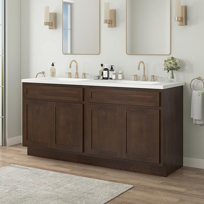 Vanity Art 72 Inch Bathroom Base Cabinet Only, Double Sink Top (Not Include Sink) with Door & Soft Close Hinge, Unassembled Floor Cabinet, Brown, 2ea 36 Inch Combo