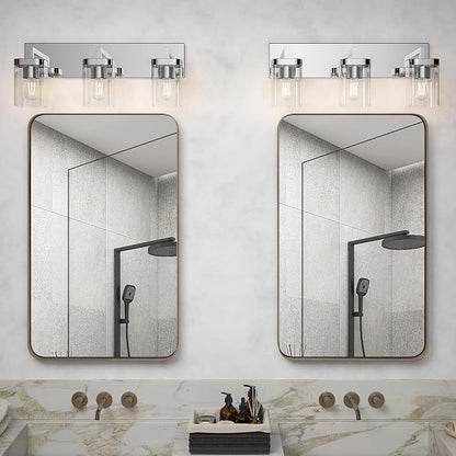 Chrome Bathroom Vanity Light, Square Design 3 Lights Morden Vanity Lighting Fixtures Over Mirror, Bathroom Light Fixtures for Living Room/Bedroom