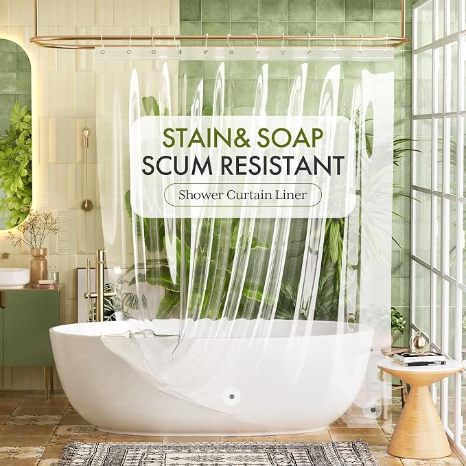 Bathway Shower Curtain Liner, Clear Shower Curtain Liner 72x75 PEVA Waterproof Shower Curtain Liner Plastic with 3 Magnets and 12 Rustproof Metal Grommets, Lightweight Shower Liner for Bathroom