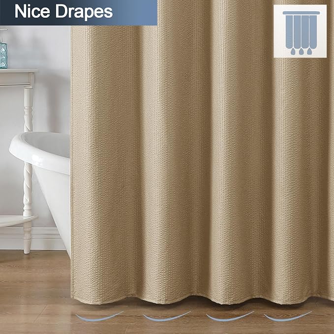 Taupe Shower Curtain for Bathroom 96 Inches Extra Long, Elegant 3D Embossed Textured Fabric Shower Curtains, Water Repellent, Machine Washable, Hotel Style, 72" W x 96" L, Taupe