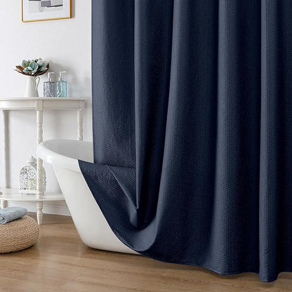OWENIE Navy Blue Shower Curtain for Bathroom 78 Inches Long, 3D Embossed Textured Fabric Farmhouse Shower Curtain Soft Cloth, Water Repellent, Machine Washable, Hotel Style, 72" W x 78" L, Navy Blue