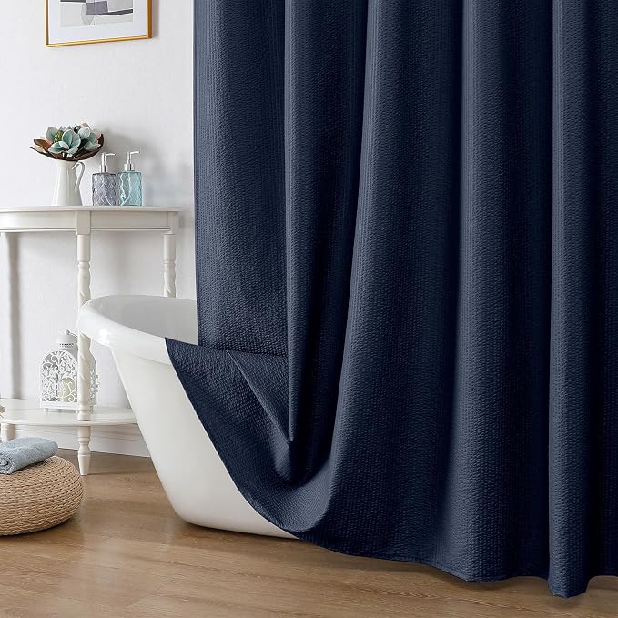 Navy Blue Shower Curtain for Bathroom 78 Inches Long, 3D Embossed Textured Fabric Farmhouse Shower Curtain Soft Cloth, Water Repellent, Machine Washable, Hotel Style, 72" W x 78" L, Navy Blue