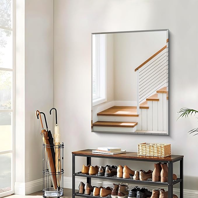 CILIBER Beveled Mirror, 30x40 Large Frameless Bathroom Mirrors for Wall, 3mm Tempered Glass Rectangle Vanity Mirror with Beveled Edge, Crystal-Clear, Hangs Horizontally or Vertically