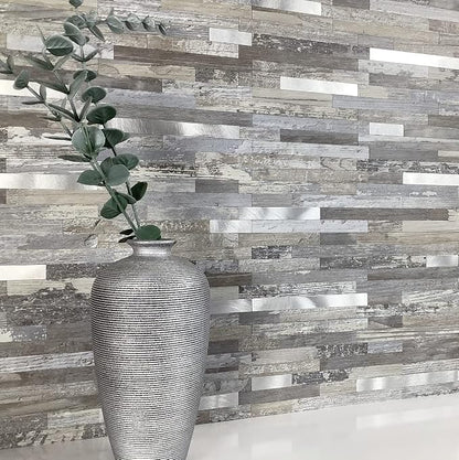 AULIGET 40 Sheets Peel and Stick Backsplash, Distressed Wood Look PVC Wall Tiles Stick on Backsplash for Kitchen