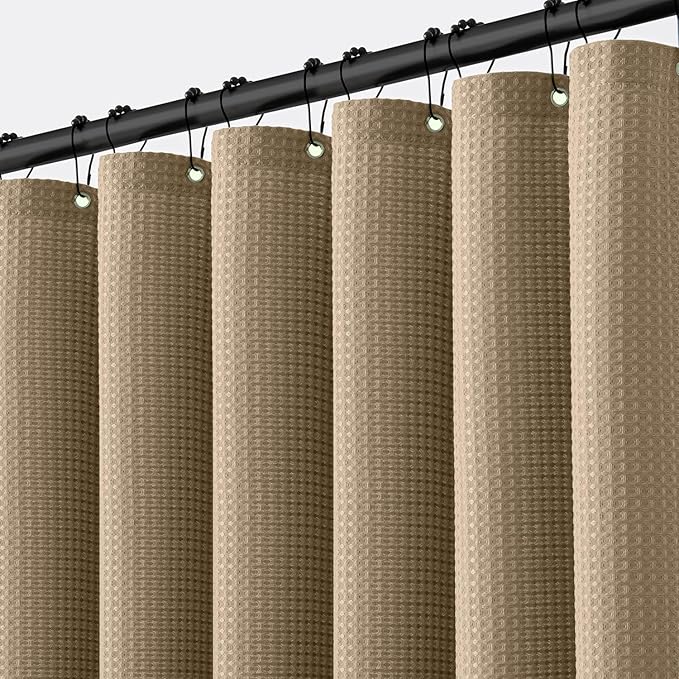 MIULEE Stall Waffle Weave Fabric Stand Up Shower Bath Curtain with 6 Metal Hooks Small 260GSM Heavy Washable Waterproof Narrow Thick Cloth Half Shower Curtains Set for Bathroom Hotel,W36*L72,Khaki