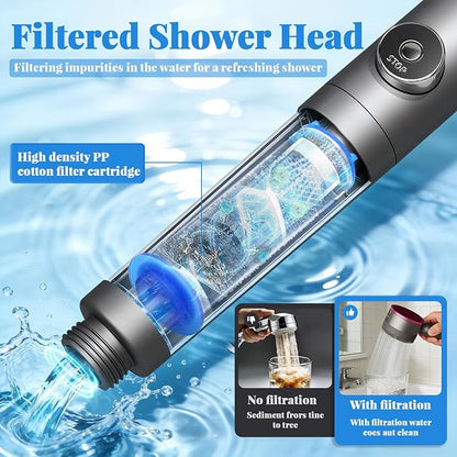 Filtered Shower Head with Handheld,High Pressure3+1Spray Mode Showerhead with Filters,Water Softener Filters Beads for Hard Water 360°Rotating Adjustable Shower Head with Wall Holder&ON/Off Switch