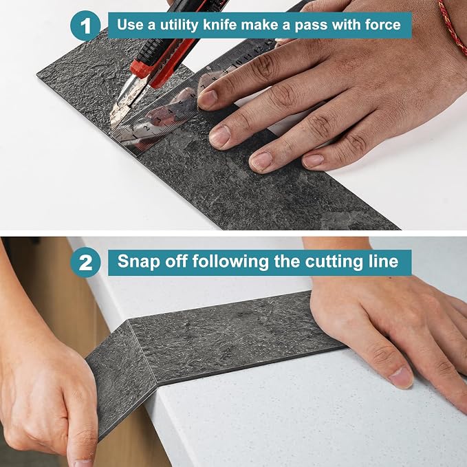 Vamos Tile Peel & Stick Backsplash, Textured 40-Piece 3''x12'' Subway Tile | Dark Gray Slate Seamless Wall Tile,PVC Faux Stone Stick on Subway Tiles for Kitchen,Bathroom,Laundry,Camper,Fireplace
