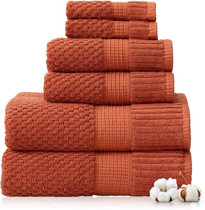 100% Cotton 6 Piece Bath Towel Set | Clay Towels | Oeko‑TEX Standard 100 | Soft & Absorbent, Quick‑Dry | Trinity Collection - Baked Clay
