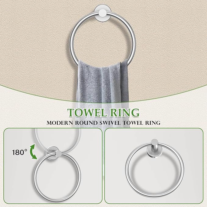 5-Piece Towel Bar Set Brushed Nickel Bathroom Hardware Set Include Towel Bar Towel Ring Paper Towel Holder Coat Hooks Stainless Steel Wall-Mounted 23.6 in