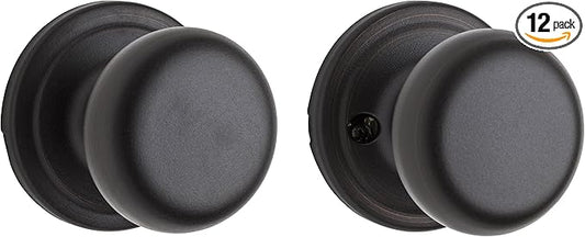 Kwikset Hancock Interior Passage Door Knob, Handle for Closet and Hallway Doors, Non-Locking Doorknob in Venetian Bronze, with Microban Protection (Pack of 12)