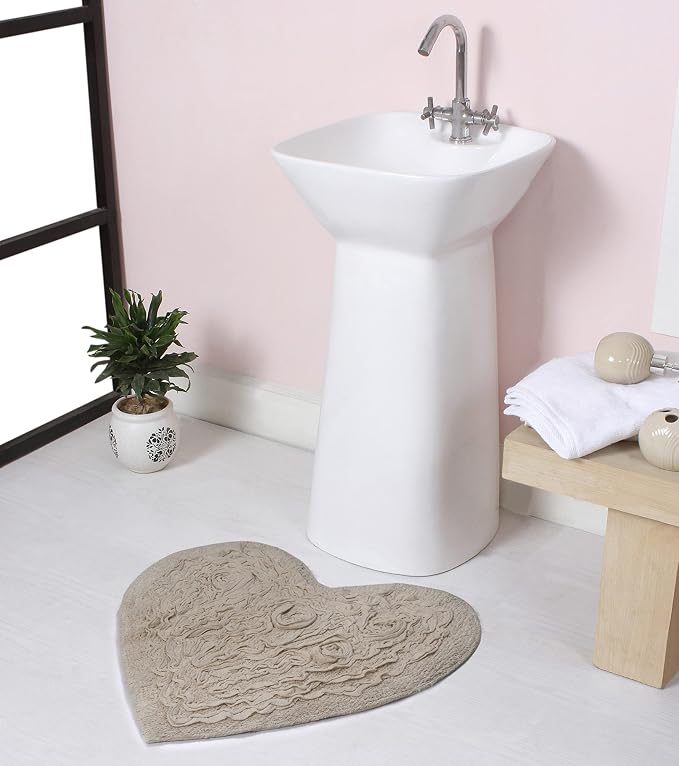 Home Weavers Bell Flower Collection 100% Cotton Tufted Bath Rugs, Extra Soft and Absorbent Bath Rugs, Non-Slip Bath Mats, Machine Washable, Bath Mats for Bathroom Floor and Tub, 25"x25" Heart, Linen