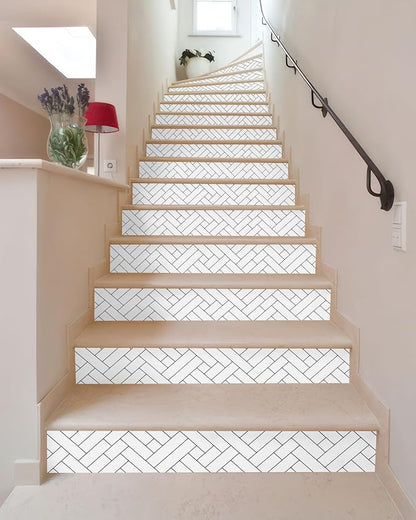 FLFK Black Lines Stair Stickers - Set of 15, Peel and Stick Stair Riser Decals, 39.3"x7.08"
