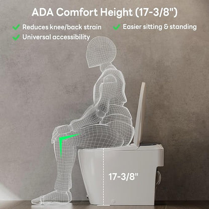CD-W10V Non-Electric Bidet Toilet, Elongated, Gray | 1000g Powerful Flush Smart Toilet, ADA comfort height, air pressure assisted,soft open/close,Foot-kick Flush,1.0 GPF