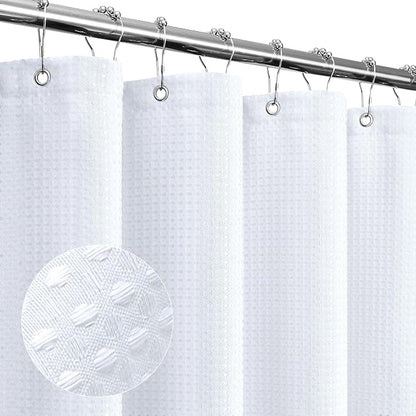 Long White Fabric Shower Curtain, 72 x 78 | Tall Cloth-Textured Shower Curtain for Bathroom, Water Repellent, Machine Washable