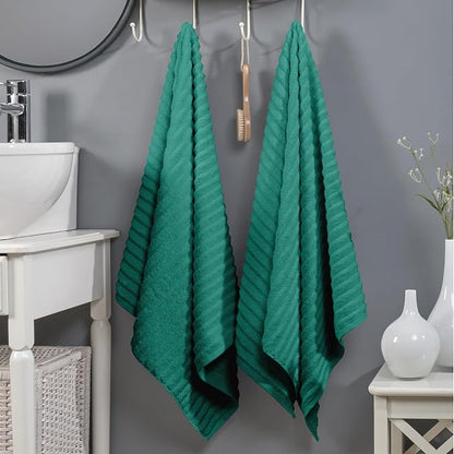 Elegant Comfort 100% Turkish Cotton Corduroy Ribbed Luxury Soft 2 Pack Bath Towels 27 x 54 Inch - Ultra Plush, Absorbent, Quick Dry, Hotel Spa Quality Towels for Bathroom Essentials, Turquoise