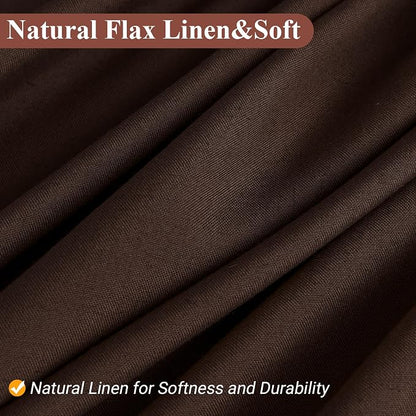 Linen Shower Curtain 72 Inch Long for Bathroom Boho Farmhouse Fabric Shower Curtains Set with Hooks Neutral Cloth Modern Cottage Core Waterproof 72x72,Coffee Brown