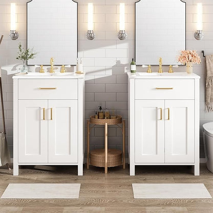 Harper & Bright Designs 48" Bathroom Vanity Set with Double Sink, Free Standing Single Basin Vanity Set with 2 Soft-Close Doors and Drawer, Wood Storage Cabinet with Ceramic Basin for Bathroom, White