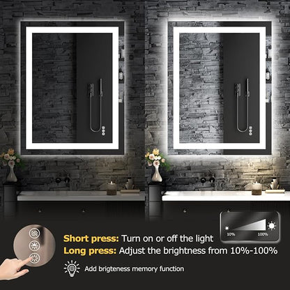 Hivone 36.1X28.1 LED Bathroom Mirror with Lights, Anti-Fog, Dimmable, Backlit + Front Lit, Smart Bathroom Vanity Mirror, Memory Function, Shatterproof, Tempered Glass (Horizontal/Vertical)