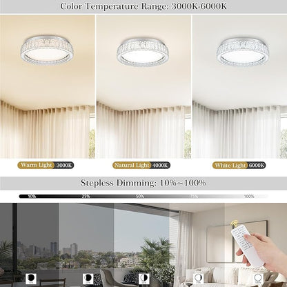 LamQee Crystal Flush Mount Ceiling Light Fixture, Dimmable LED Modern Close to Ceiling Light, Hallway Light Fixtures Round Ceiling Chandelier for Bedroom Kitchen Bathroom Closet Dining Room 13.78 inch