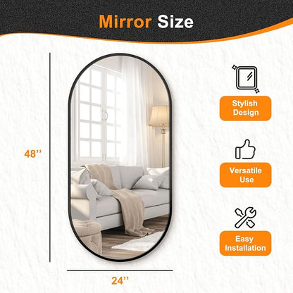 48x24 Black Oval Bathroom Mirror for Over Sink, Aluminum Frame | HD Reflection No Distortion, Aluminum Frame, Mounting Hardware for Vertical or Horizontal Mount