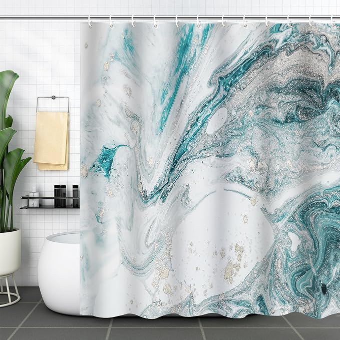 Teal Marble Shower Curtain Turquoise Aqua Modern Abstract Art Shower Curtains for Bathroom Waterproof Polyester Fabric Bathroom Curtain 72 x 72 Inch with 12 Hooks