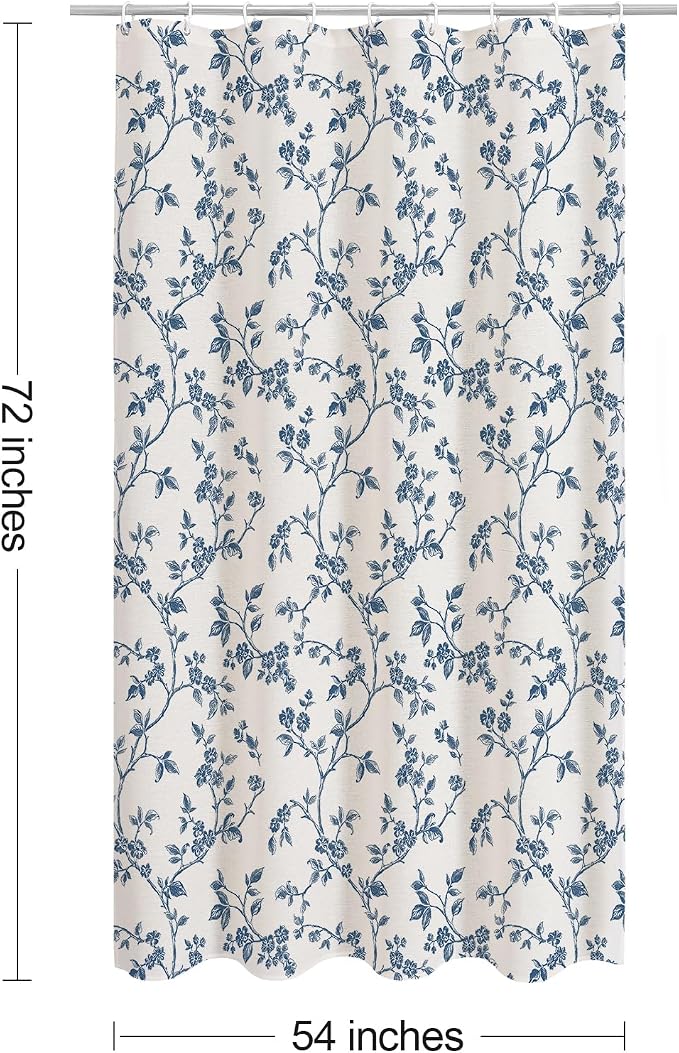 MitoVilla Small Stall Shower Curtain Set 54 x 72, Narrow Half Cotton Floral Cottagecore Spring Shower Curtains for Bathroom, Modern Farmhouse Country Plant Leaves Bathroom Décor
