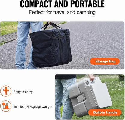 VEVOR Portable Toilet for Camping, RV Toilet with Carry Bag, 5.3 Gal Waste Tank & 3.2 Gal Flush Tank, Push-Button Pressurized Flush Commode, Leak-proof and Odourless Travel Toilet for Camping Car