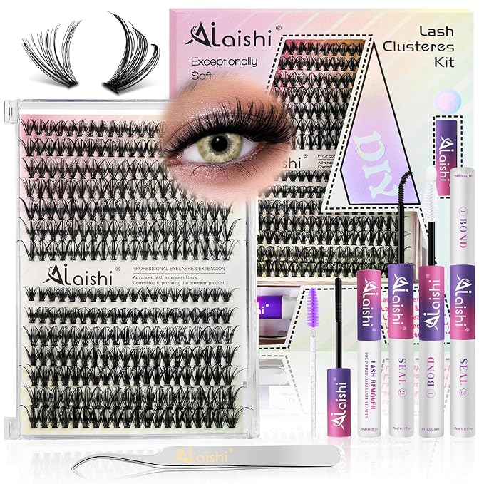Lash Clusters Kit, DIY Cluster Eyelash Extensions 9‑16mm, 30D+40D, 280pcs Fluffy D Curl Natural Lashes with Bond & Seal,Remover,Tweezers,Brush–Fake Cat Eye Wispy Individual Clusters(MIX1-1-L)
