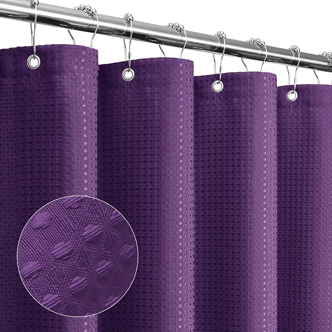 Extra Long Purple Fabric Shower Curtain, 72 x 84 | Tall Cloth-Textured Shower Curtain for Bathroom, Water Repellent, Machine Washable