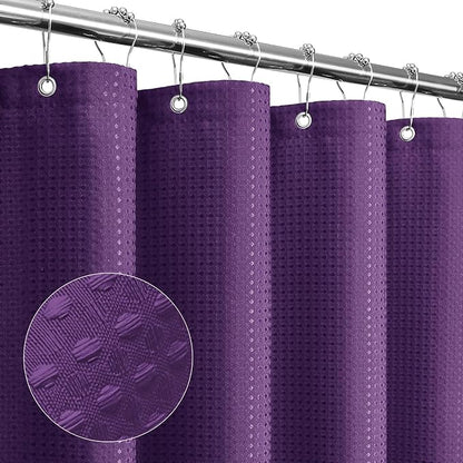 Extra Long Purple Fabric Shower Curtain, 72 x 84 | Tall Cloth-Textured Shower Curtain for Bathroom, Water Repellent, Machine Washable