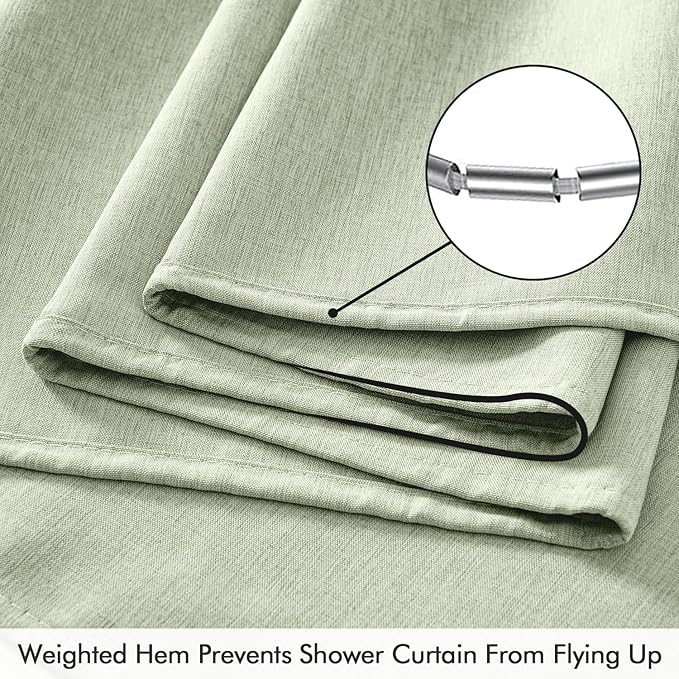 ANRODUO Sage Green Linen Textured Fabric Shower Curtain Set - W72xL84 | Farmhouse Shower Curtain with 12 Metal Hooks, Waterproof Heavy Duty, Button Hole Design, Machine Washable for Bathroom