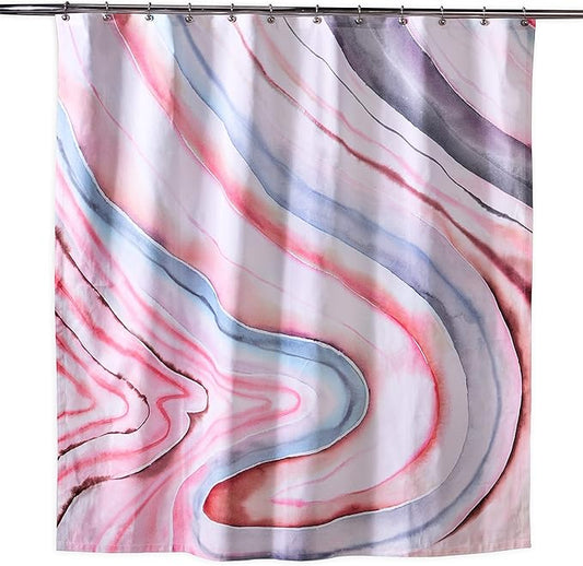Maison d' Hermine Shower Curtain 100% Cotton One Panel 70"x72" Washable Fabric Shower Curtains for Bathroom, Easy Hanging with 12 Button Holes - Spa Easter Gifts (Pale Garden - Sweet Marbles)