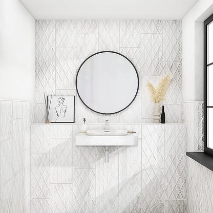 Daltile Perpetuo 12" x 24" Marble Look Ceramic Multi-Geometric Wall Tile in Satin Timeless White for Kitchen Backsplashes, Living Room or Bathroom Walls | (8 PC Per Carton) (15.52 SQFT Per Carton)