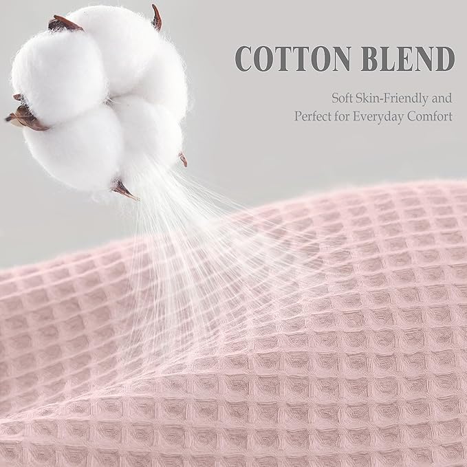 Waffle Weave Shower Curtain - Blush Pink Cotton Fabric Texture Heavyweight Shower Curtains for Bathroom,Washable,72Wx72L