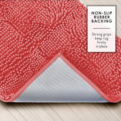 Hearth & Harbor Bathroom Rugs, Chenille Bath Mat - Machine Washable Bath Mats for Bathroom Non-Slip Backing Rubber, Quick Dry Bathroom Mat - Rose Bath Rug, 20x32