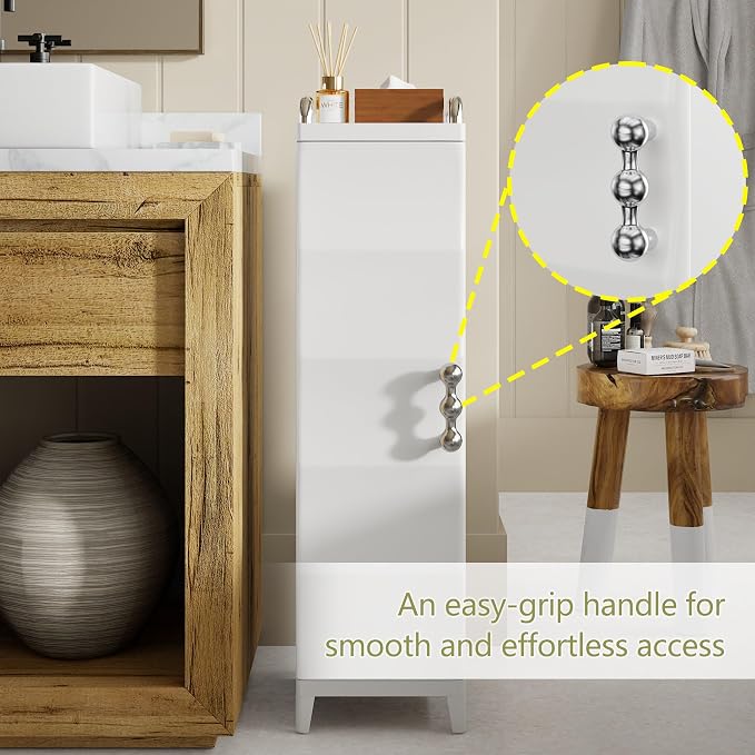 VECELO Narrow Storage Cabinet with Door, Slim Bathroom Storage Cabinet with Adjustable Shelves, for Small Spaces, Bathroom, Kitchen, Laundry, 28.7” H, White