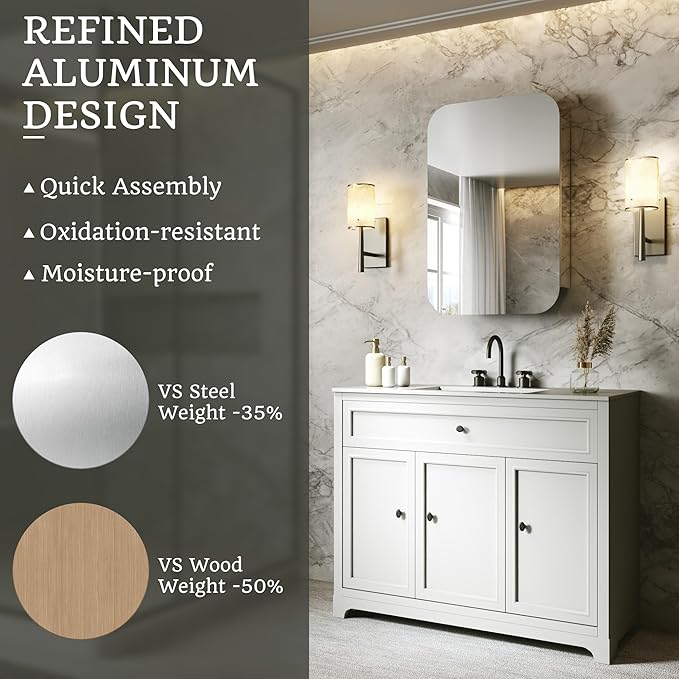 20x31 Bathroom Medicine Cabinet with Mirror,Aluminum Alloy Frame with Mirror Side Panels,Surface or Recessed Medicine Cabinet with Adjustable Shelves,Assembly Required,Rounded Corner