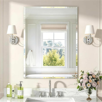 24x32 Inch Bathroom Mirrors for Over Sink, Frameless Mirrors for Wall | Beveled Bathroom Mirror, Bathroom Vanity Mirror for Bedroom Living Room Entryway Home Decor